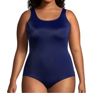 Lands’ End Navy Blue Tummy Control Modest Full Coverage One Piece Swimsuit